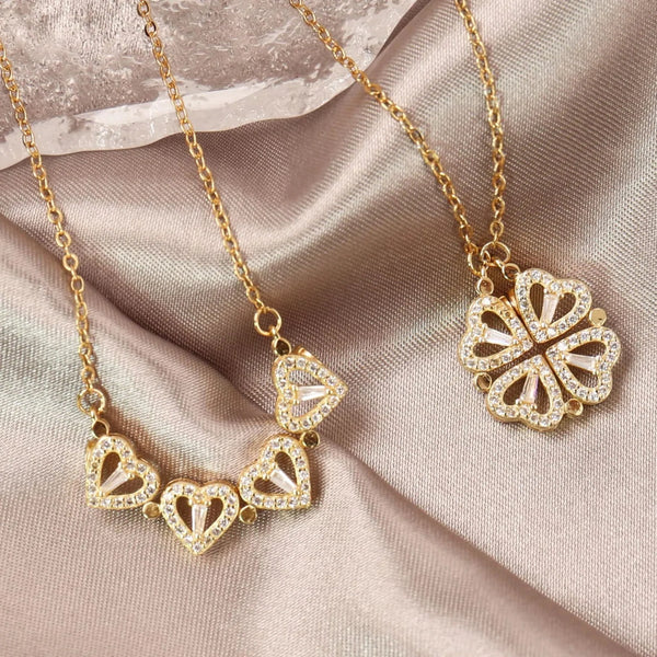 COLLAR TREBOL DE 4 CORAZONES | ENVÍO GRATIS 🖤🍀